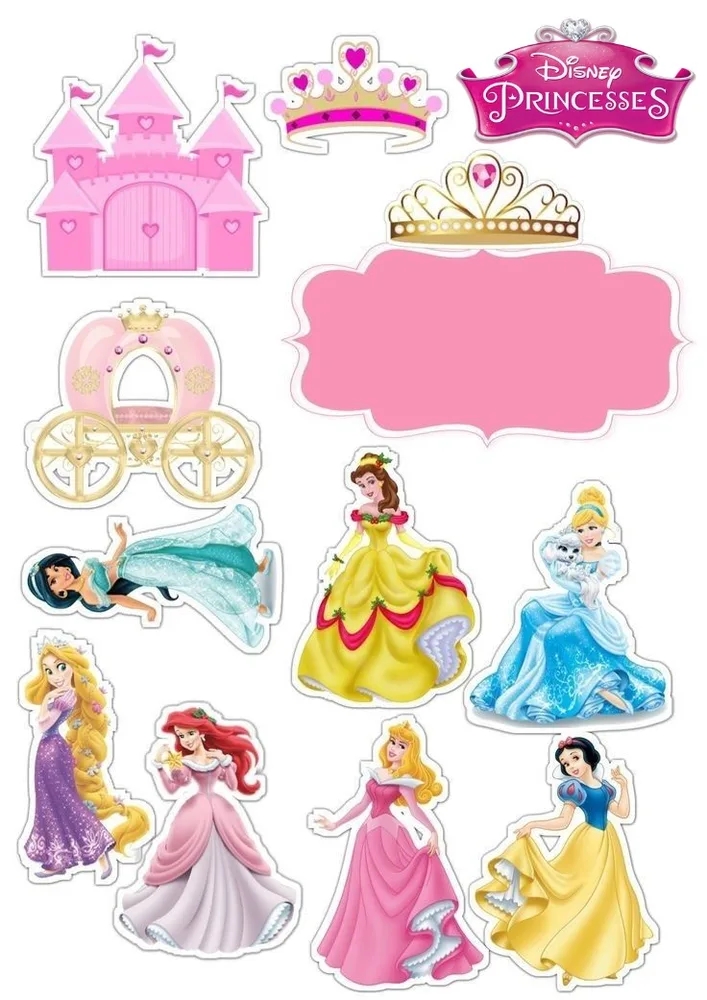Princezny Disney se jménem oslavence – jedlý papír na hranatý dort – jedlý obrázek na dort