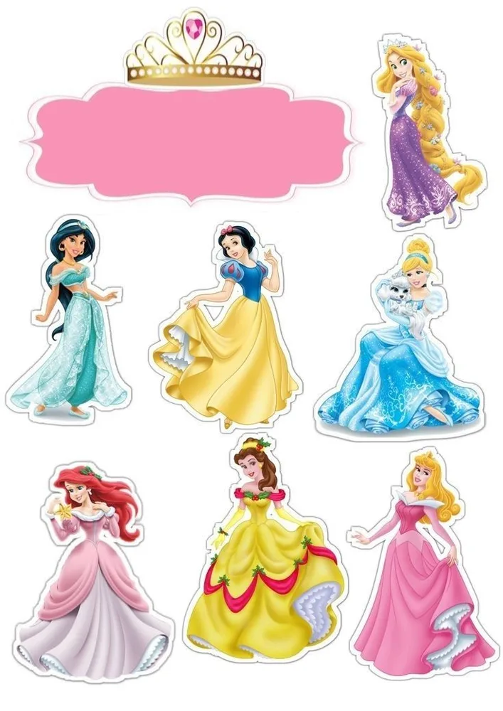 Princezny Disney se jménem oslavence 2 – jedlý papír na hranatý dort – jedlý obrázek na dort