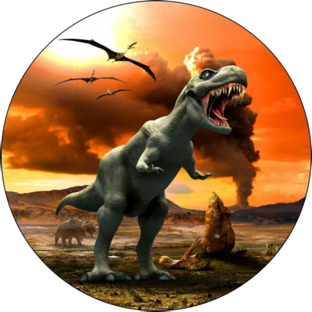 Dinosaurus – tyranosaurus při soumraku – jedlý obrázek na dort – jedlý obrázek na dort