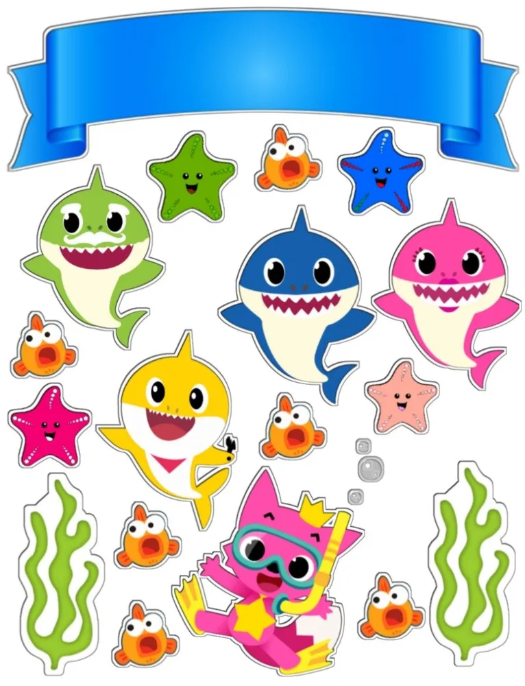 Baby Shark – jedlý papír na hranatý dort – jedlý obrázek na dort