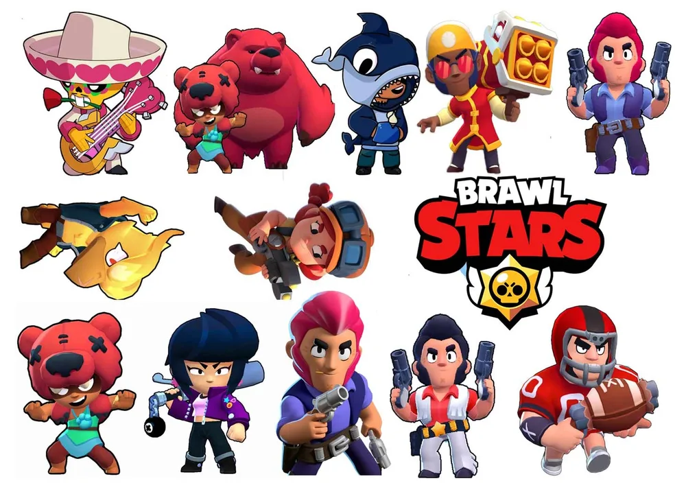 Brawl Stars – výřezy celé party – jedlý papír na hranatý dort – jedlý obrázek na dort