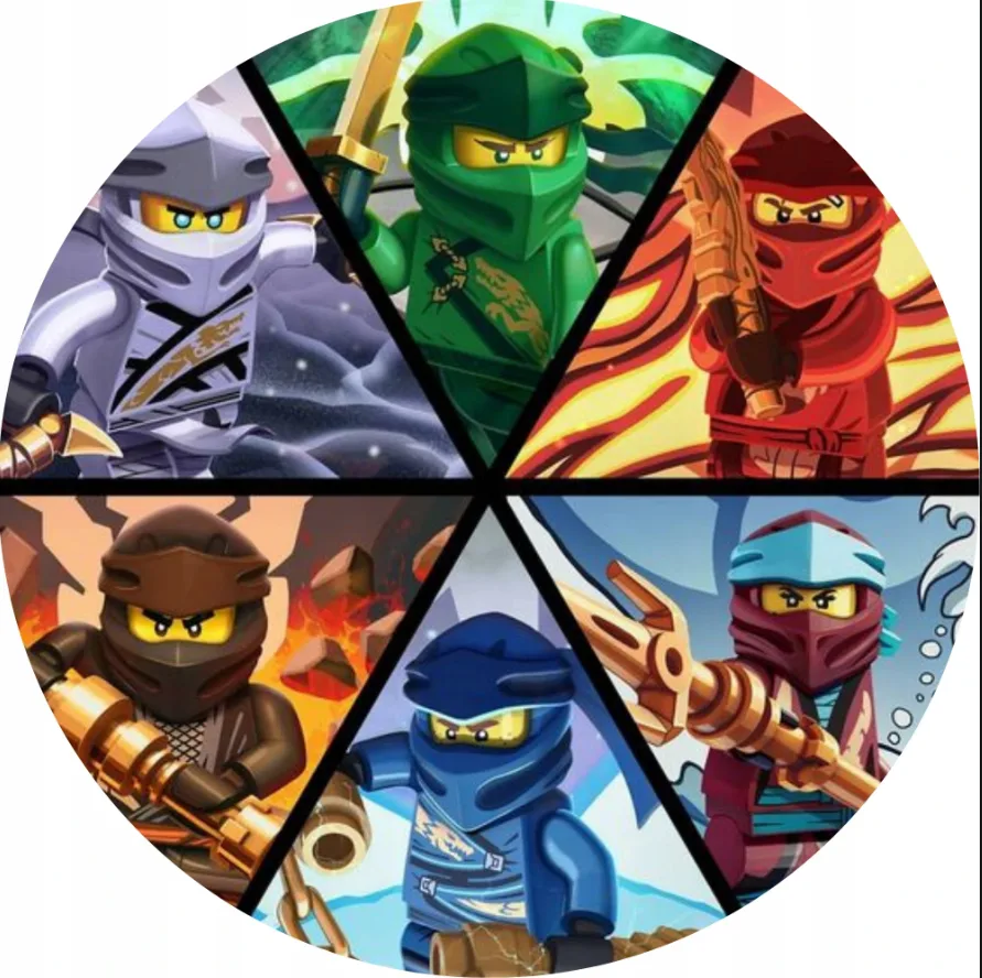 Lego Ninjago – šest nindžů v dílcích – jedlý obrázek na dort – jedlý obrázek na dort