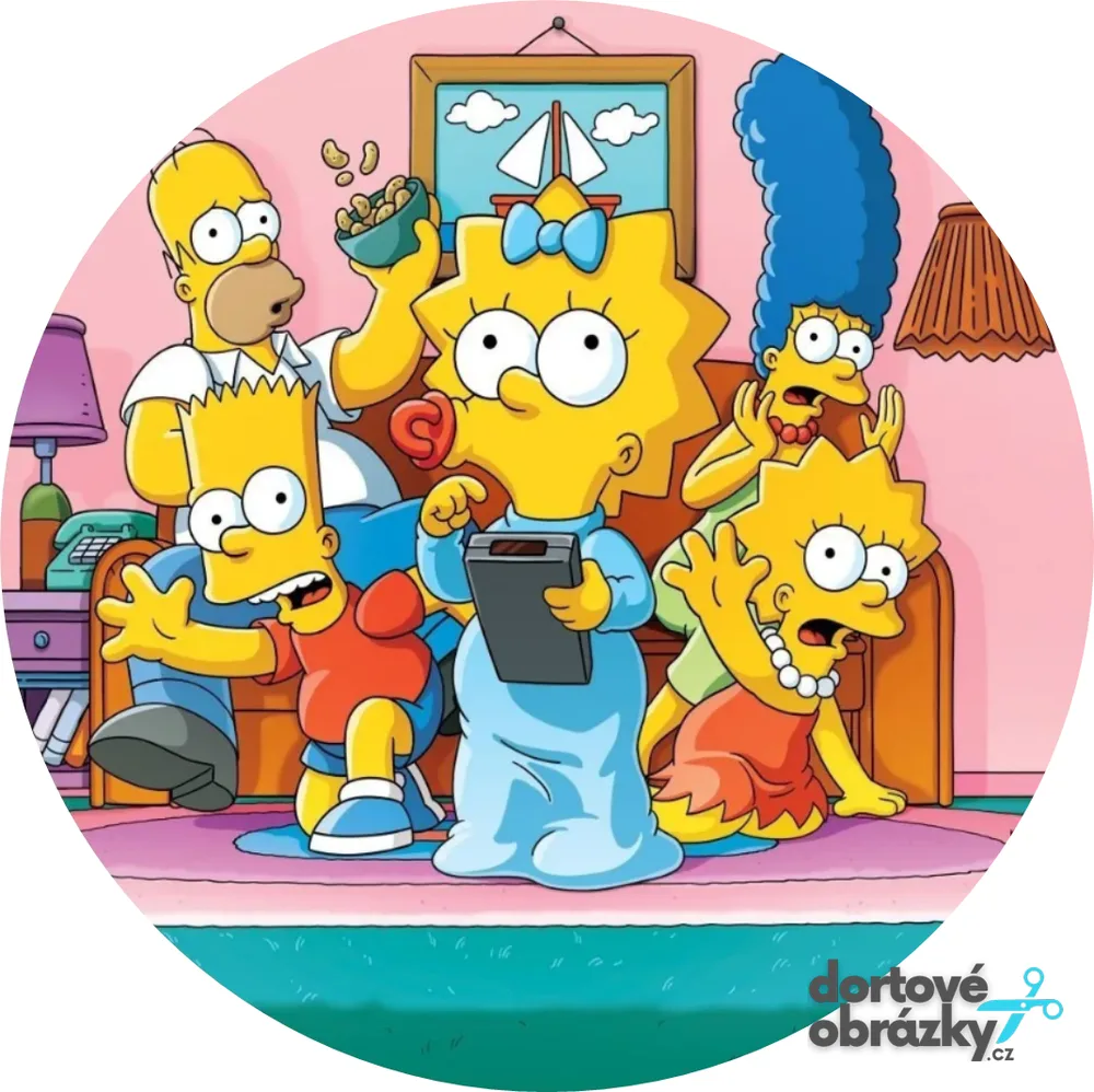 Simpsonovi – rodinka na gauči – jedlý obrázek na dort – jedlý obrázek na dort