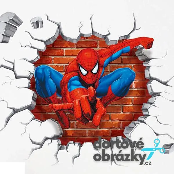 Spiderman – průlom cihlovou zdí – jedlý obrázek na dort – jedlý obrázek na dort