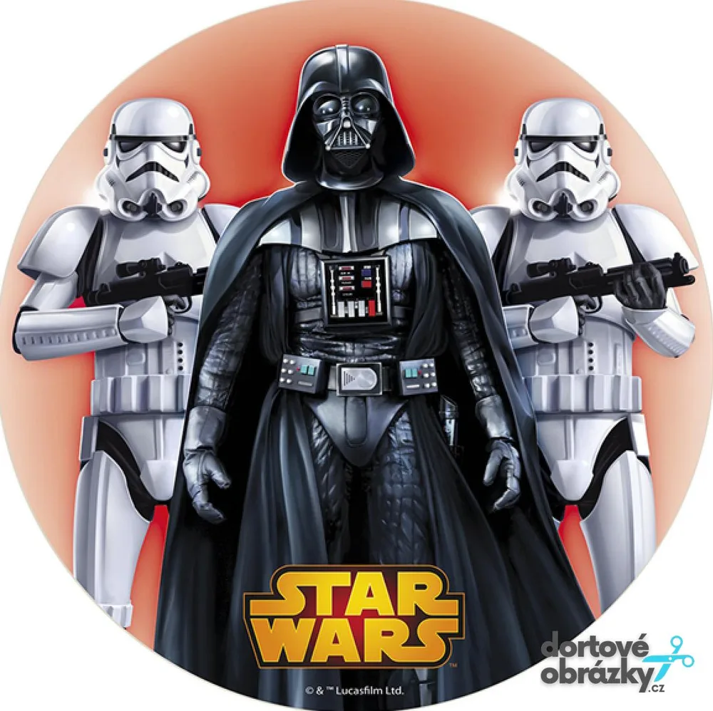 Star Wars – Vader a stormtroopeři na oranžovém – jedlý obrázek na dort – jedlý obrázek na dort