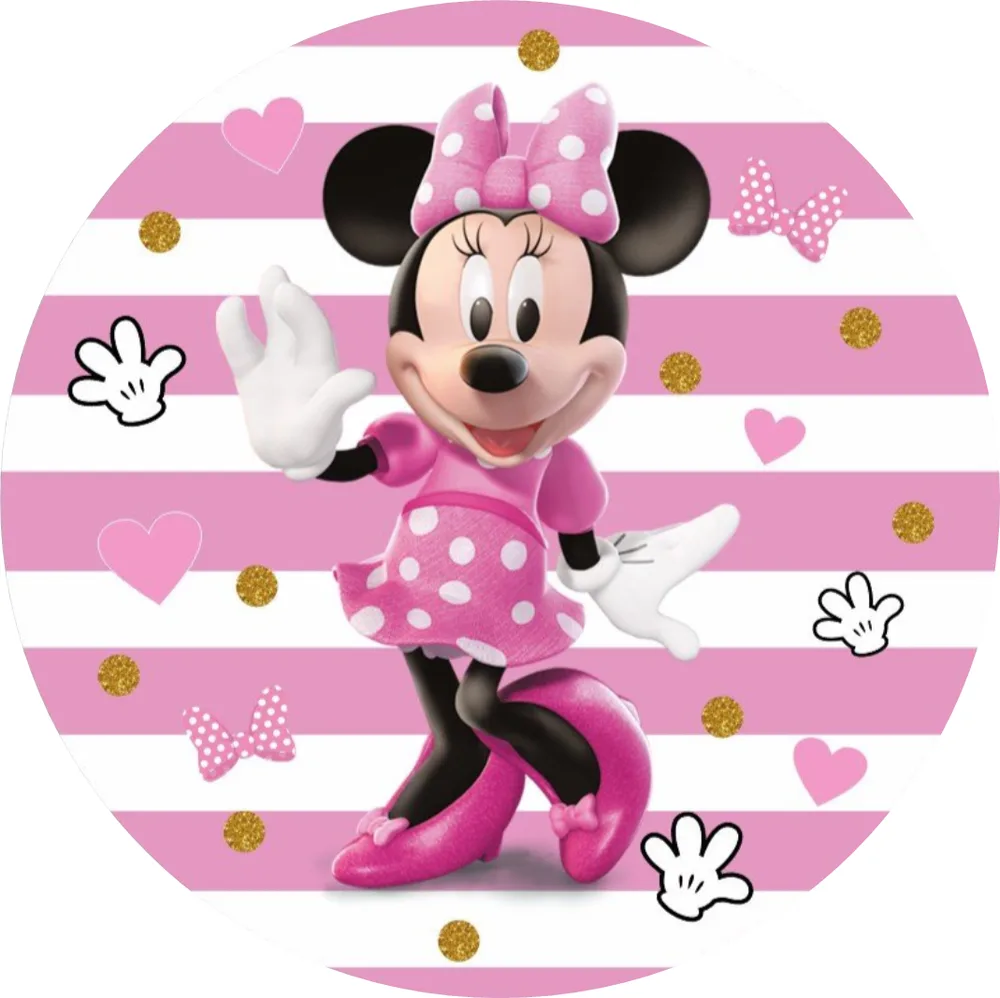 Minnie – na růžových pruzích – jedlý obrázek na dort – jedlý obrázek na dort
