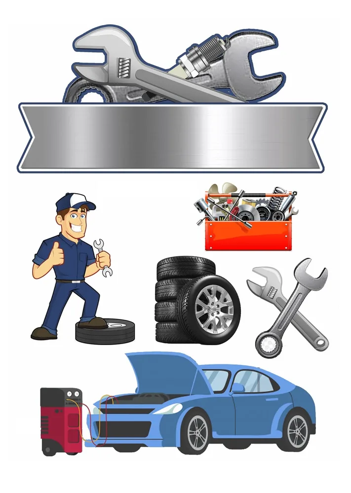 Automechanik – jedlý papír na hranatý dort – jedlý obrázek na dort