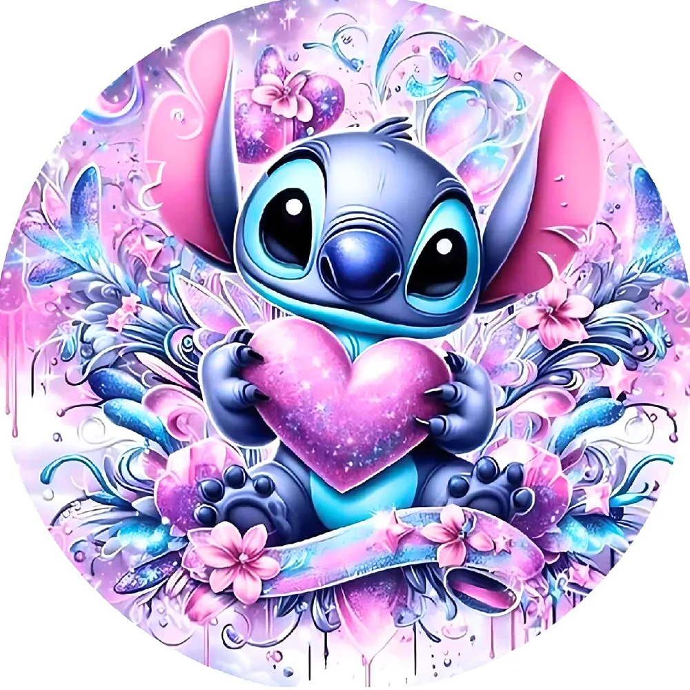 Lilo a Stitch – se srdcem v květinách – jedlý obrázek na dort – jedlý obrázek na dort