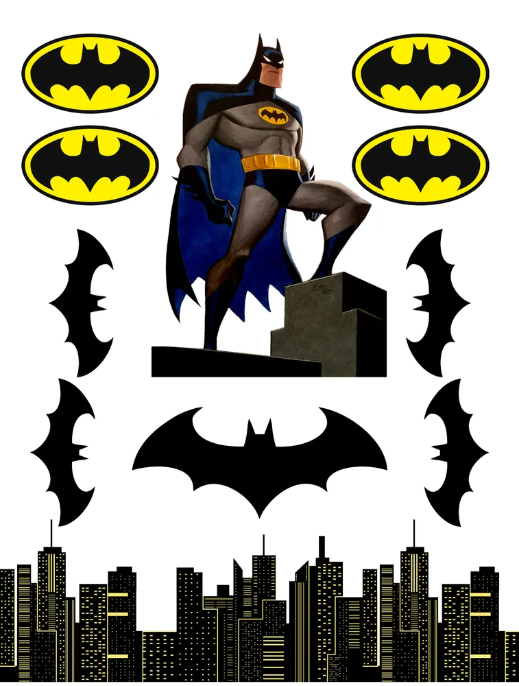 Batman – panorama města a netopýři – jedlý papír na hranatý dort – jedlý obrázek na dort