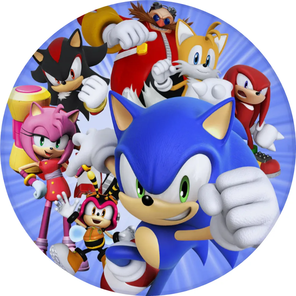 Sonic – celá parta s Amy – jedlý obrázek na dort – jedlý obrázek na dort