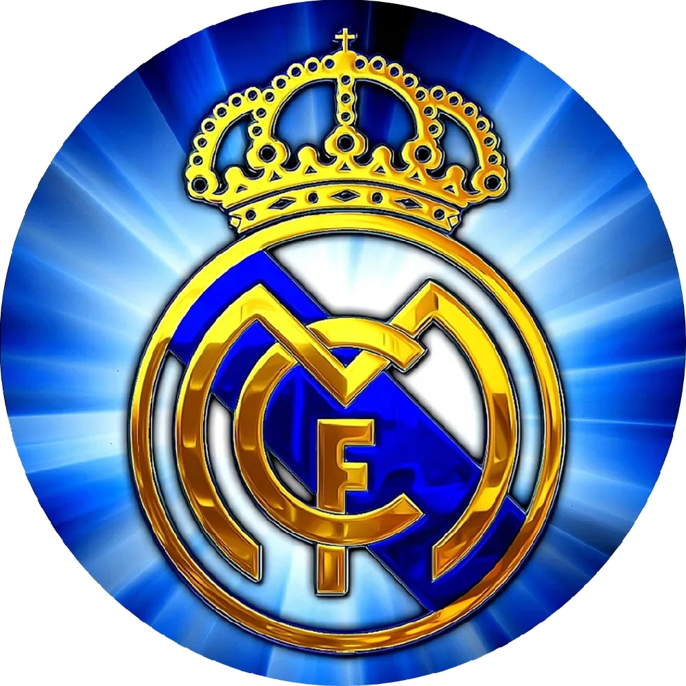 Real Madrid – erb v modré záři – jedlý obrázek na dort – jedlý obrázek na dort