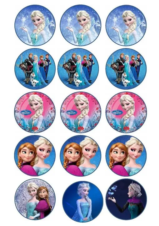 Frozen – 20 koleček s portréty – jedlý papír na hranatý dort – jedlý obrázek na dort