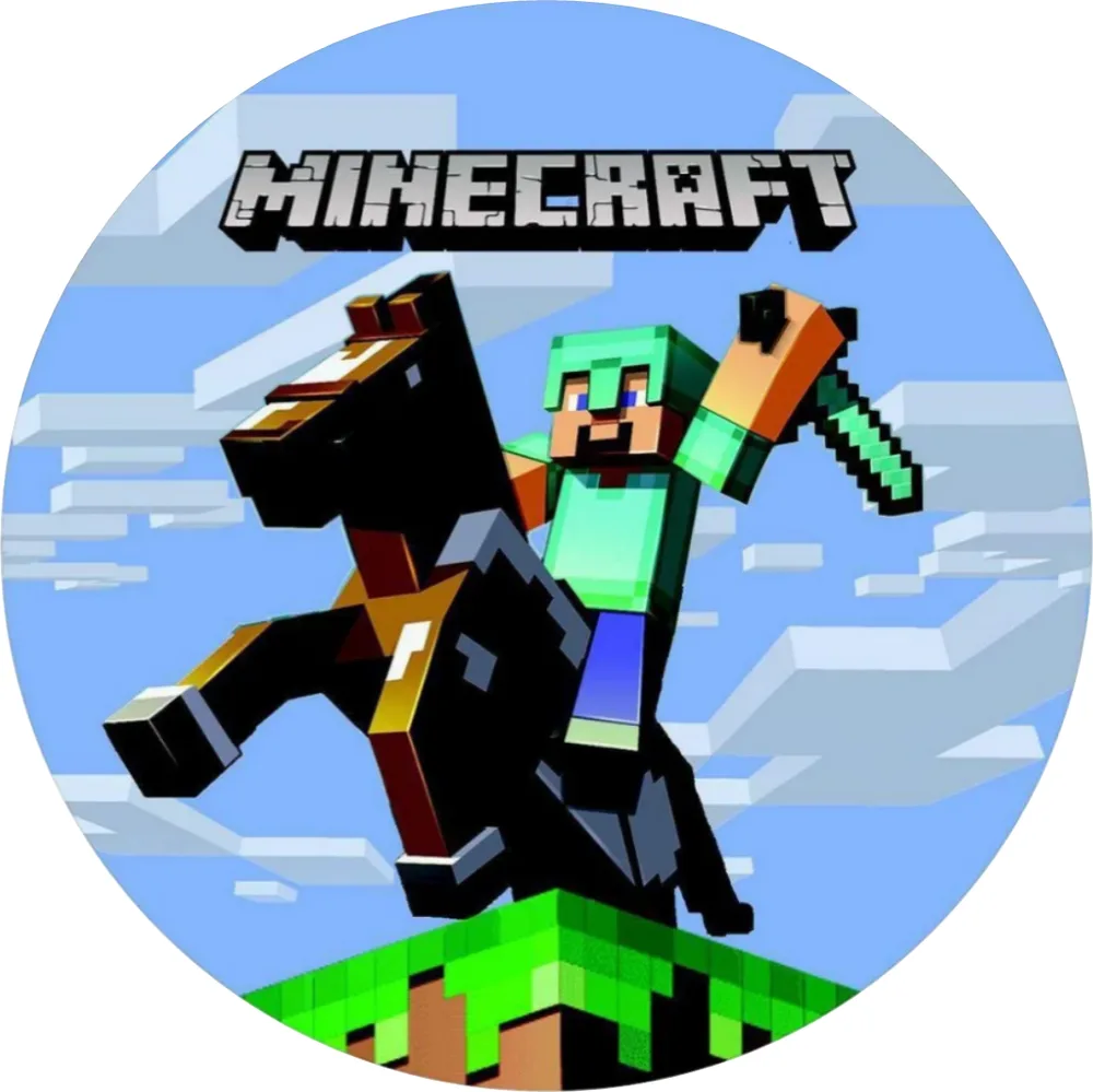 Minecraft – hrdina na černém koni – jedlý obrázek na dort – jedlý obrázek na dort
