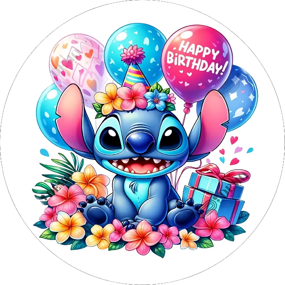 Lilo & Stitch – s balónky a dárky – jedlý obrázek na dort – jedlý obrázek na dort