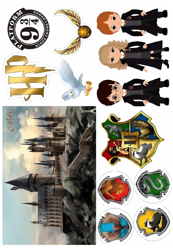 Harry Potter – mix – jedlý papír na hranatý dort – jedlý obrázek na dort
