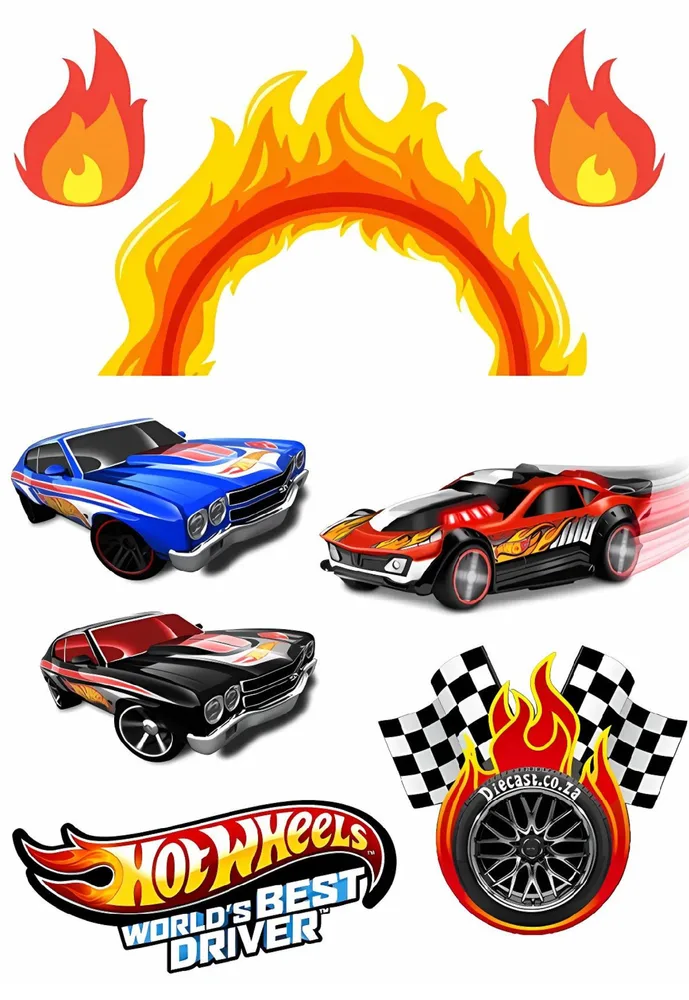 Hot Wheels pro obdélníkový dort – jedlý papír na hranatý dort – jedlý obrázek na dort