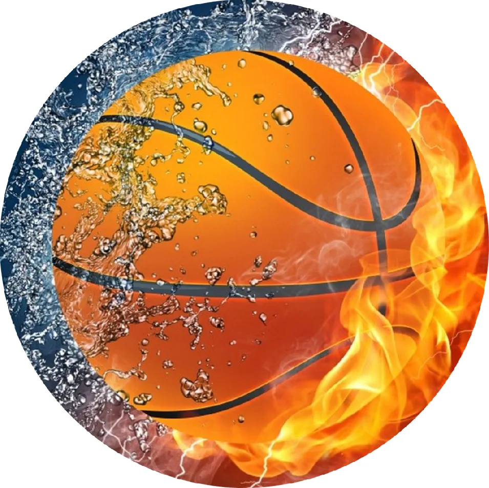 Basketbal – míč v ohni a vodě – jedlý obrázek na dort – jedlý obrázek na dort