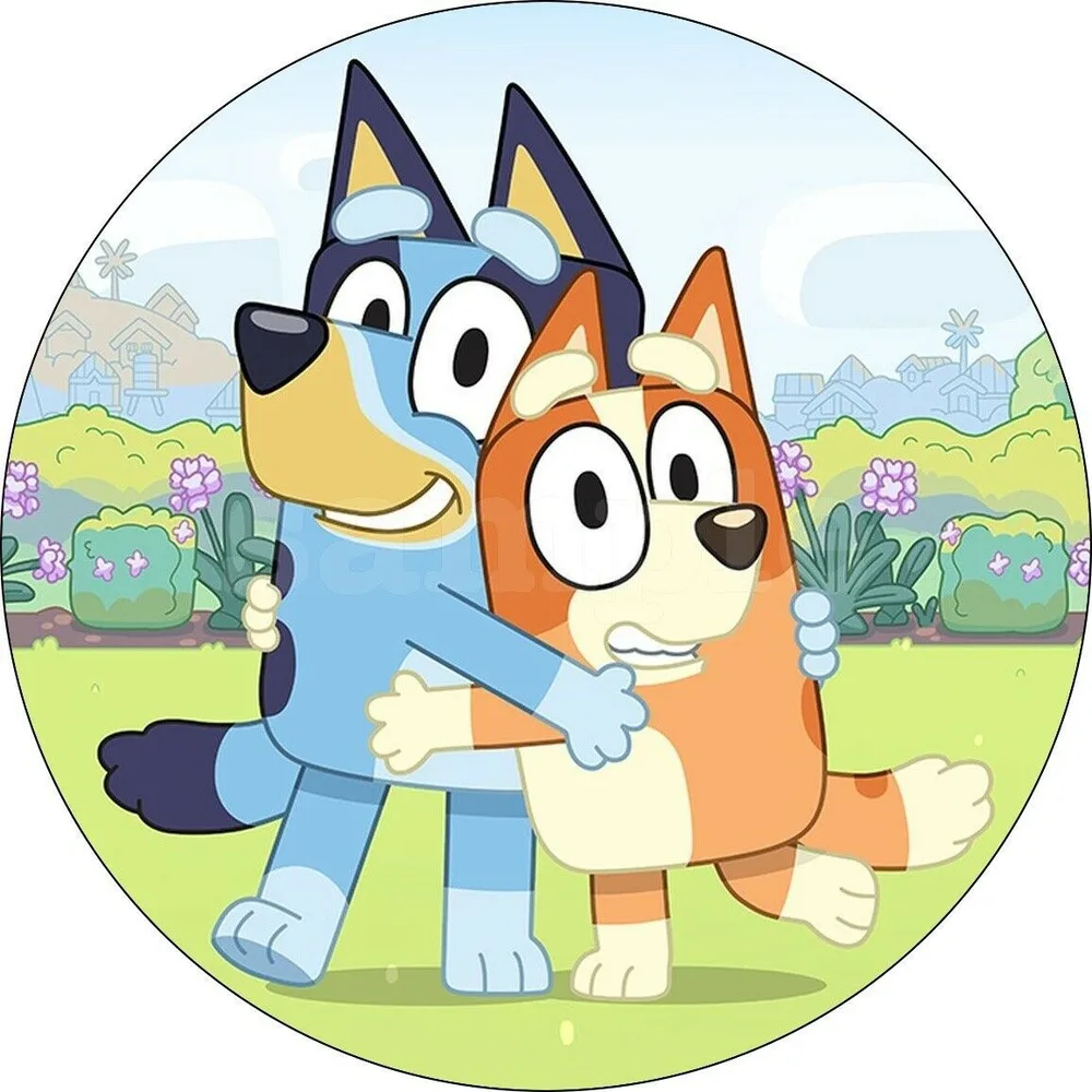 Bluey – Bluey a Bingo na zahradě – jedlý obrázek na dort – jedlý obrázek na dort