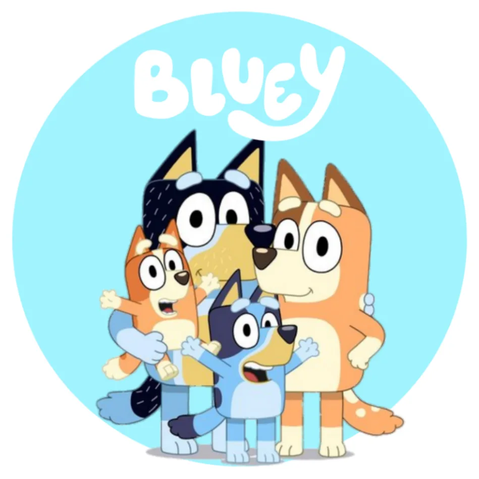 Bluey – rodinka s logem – jedlý obrázek na dort – jedlý obrázek na dort