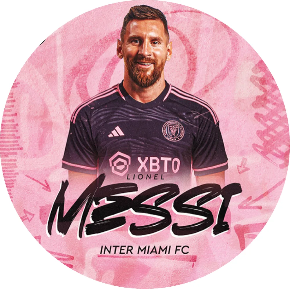 Lionel Messi – Inter Miami na růžovém – jedlý obrázek na dort – jedlý obrázek na dort