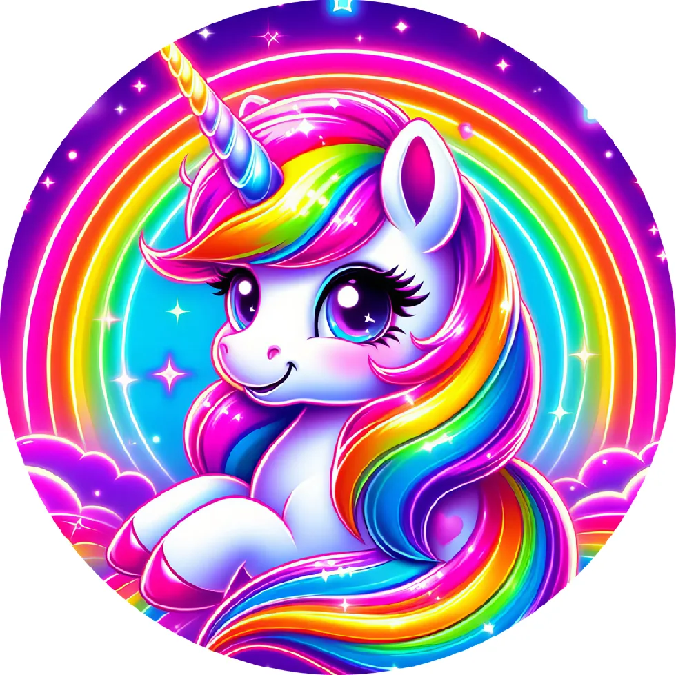 Jednorožec – Unicorn – v neonové duze – jedlý obrázek na dort – jedlý obrázek na dort