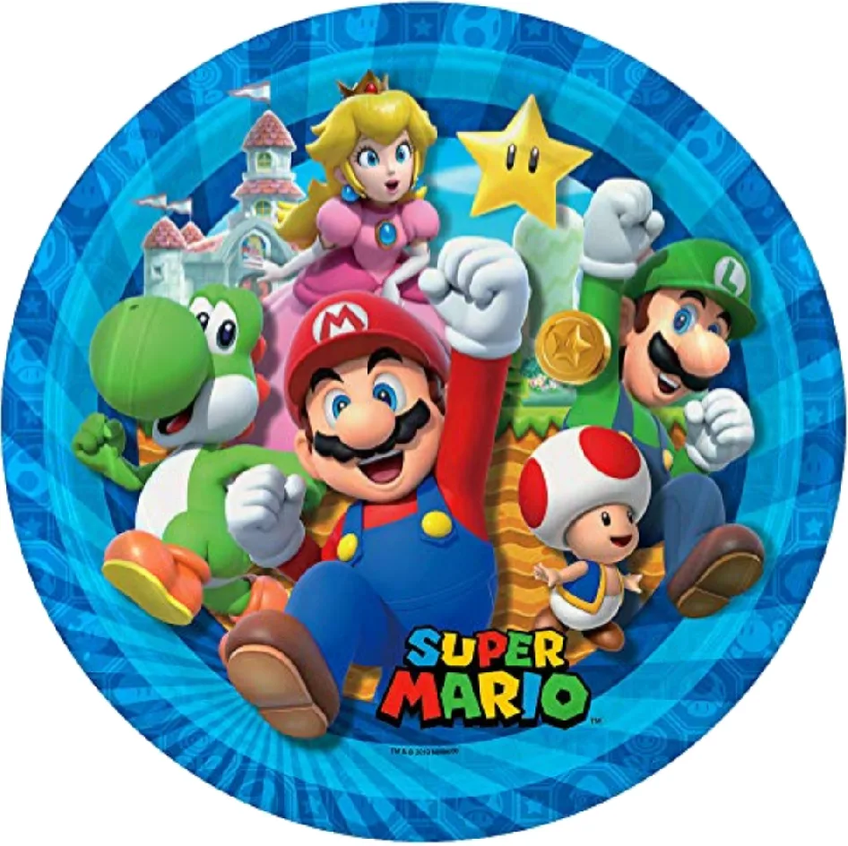 Super Mario – parta v modrém rámečku – jedlý obrázek na dort – jedlý obrázek na dort