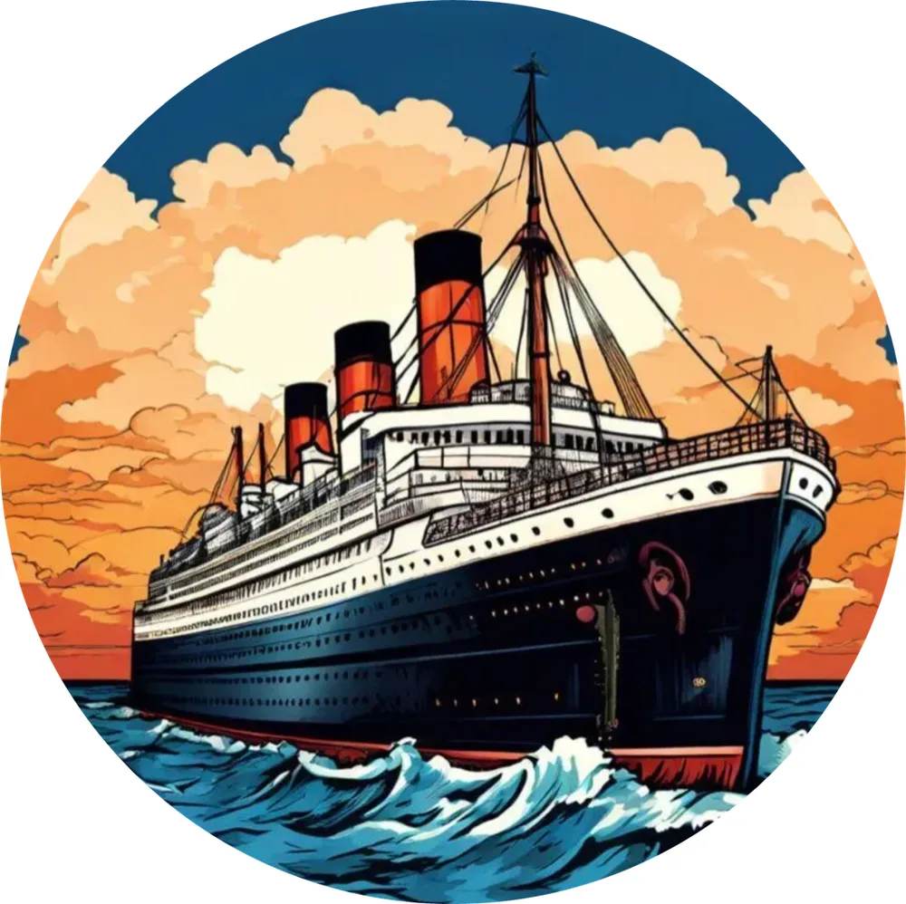 Titanic – kreslený při západu slunce – jedlý obrázek na dort – jedlý obrázek na dort