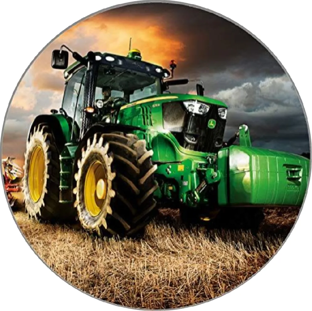 Traktor – Farma – zelený na poli v bouři – jedlý obrázek na dort – jedlý obrázek na dort