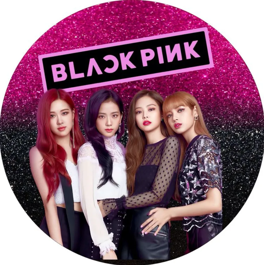 Blackpink – barevné s logem na růžovém – jedlý obrázek na dort – jedlý obrázek na dort