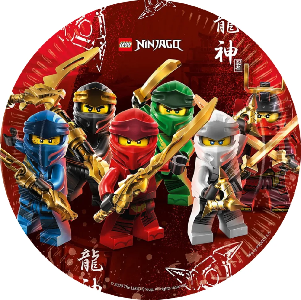 Lego Ninjago – parta s draky na červeném – jedlý obrázek na dort – jedlý obrázek na dort