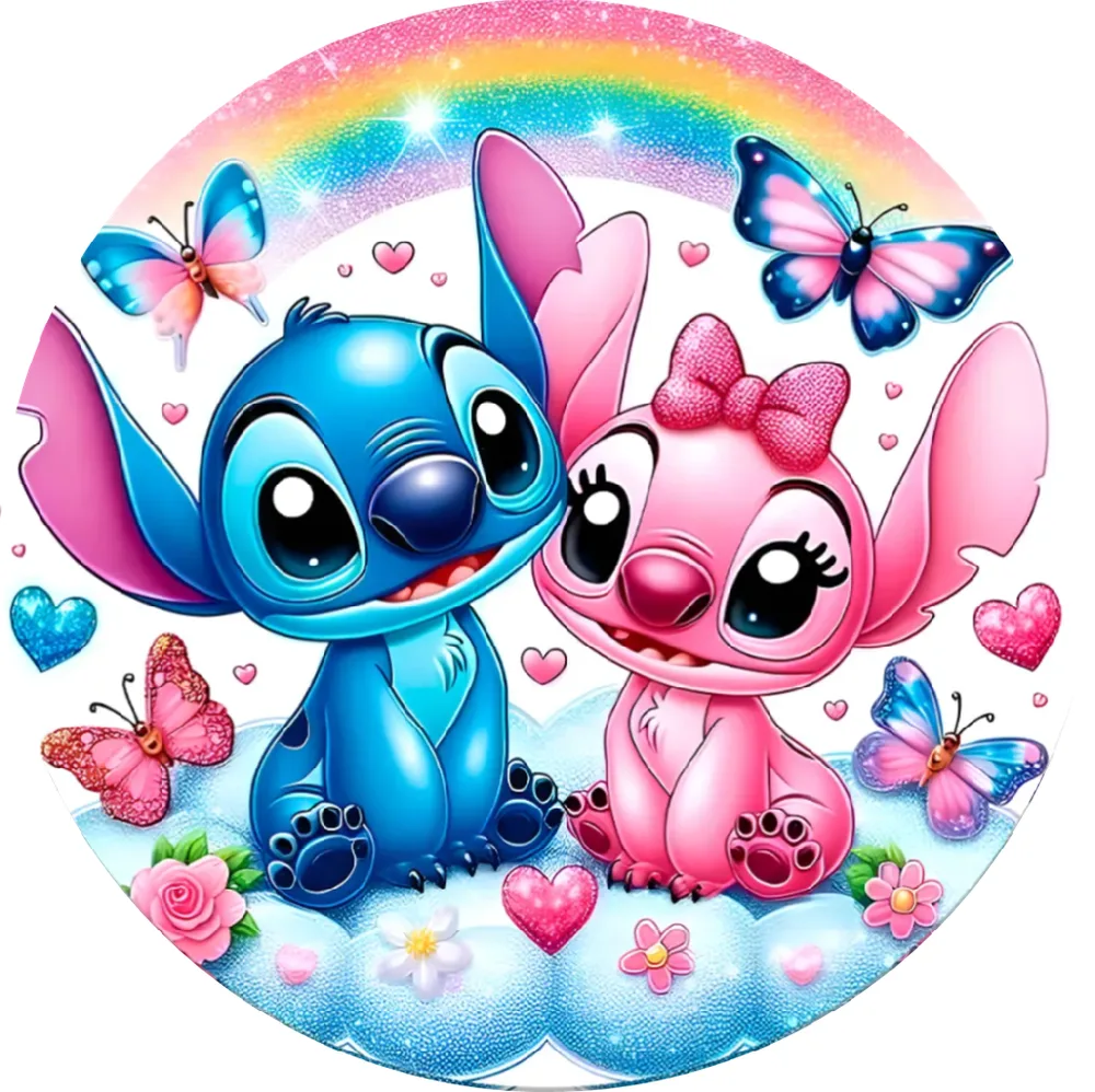 Lilo a Stitch – s Angel pod duhou – jedlý obrázek na dort – jedlý obrázek na dort