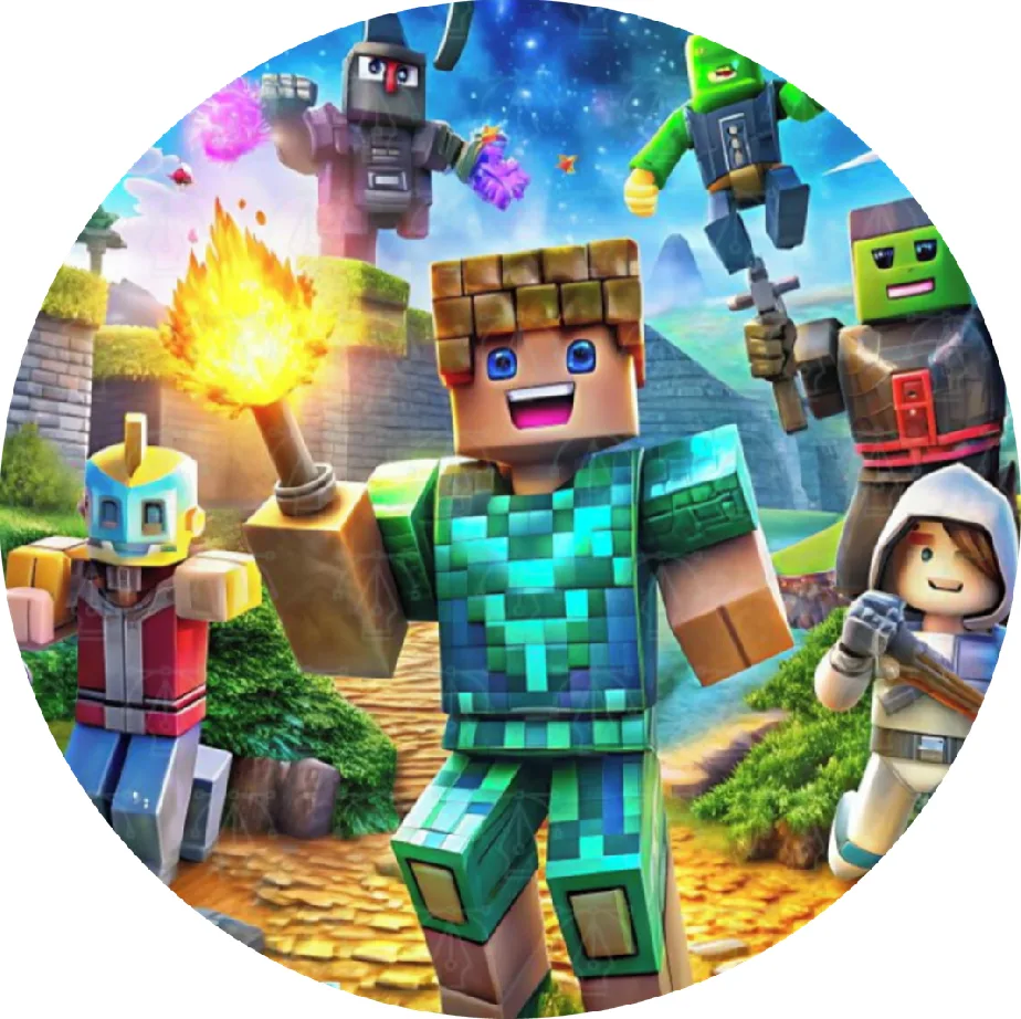 Minecraft – hrdina s pochodní – jedlý obrázek na dort – jedlý obrázek na dort