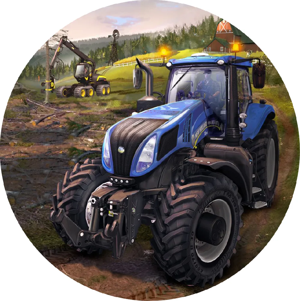 Traktor – modrý v lese – jedlý obrázek na dort – jedlý obrázek na dort