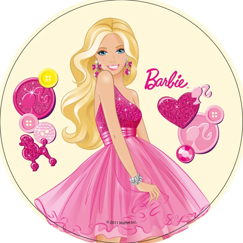 Barbie – v šatech s pejskem – jedlý obrázek na dort – jedlý obrázek na dort