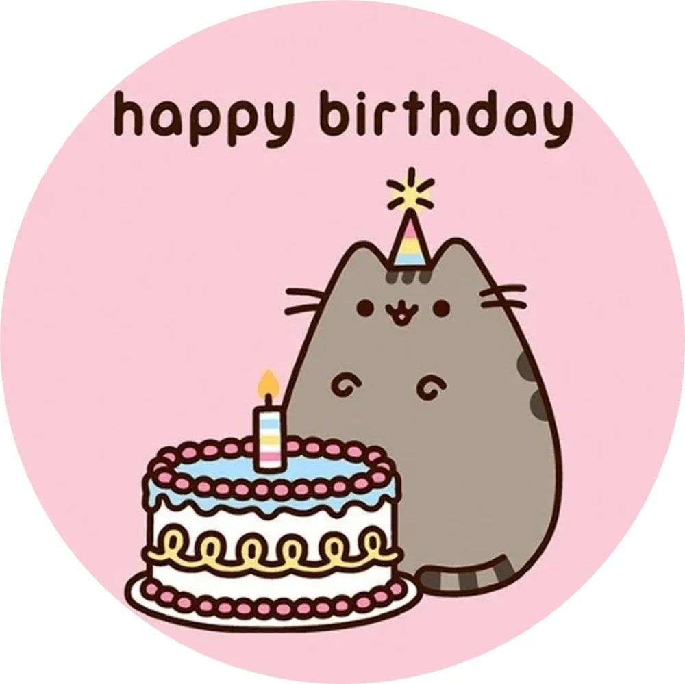 Pusheen – Happy Birthday – jedlý obrázek na dort – jedlý obrázek na dort
