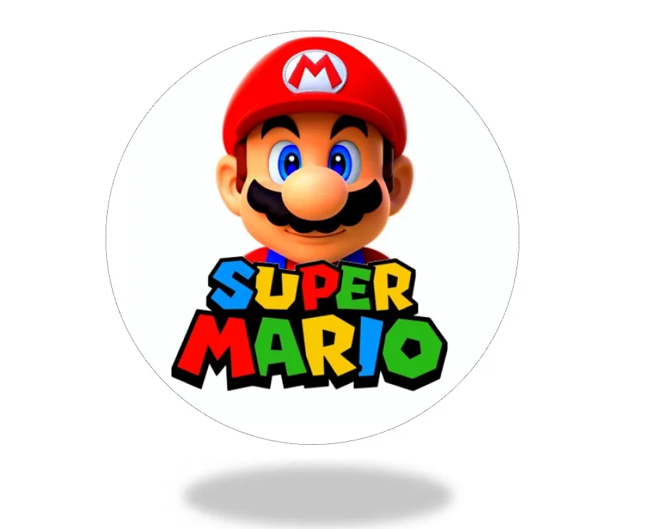 Super Mario – Mario s logem – jedlý papír na hranatý dort – jedlý obrázek na dort
