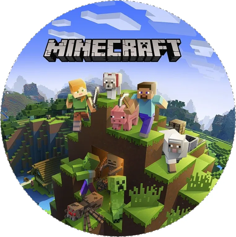 Minecraft – Steve a zvířátka na kopci – jedlý obrázek na dort – jedlý obrázek na dort