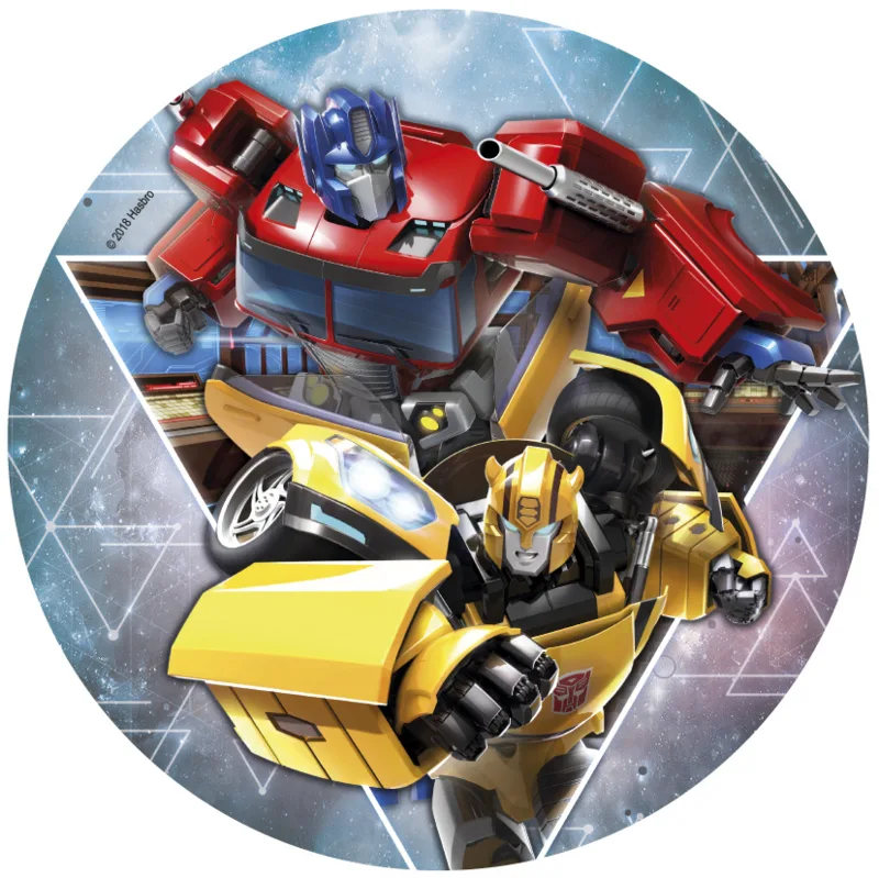 Transformers – Optimus a Bumblebee v trojúhelníku – jedlý obrázek na dort – jedlý obrázek na dort