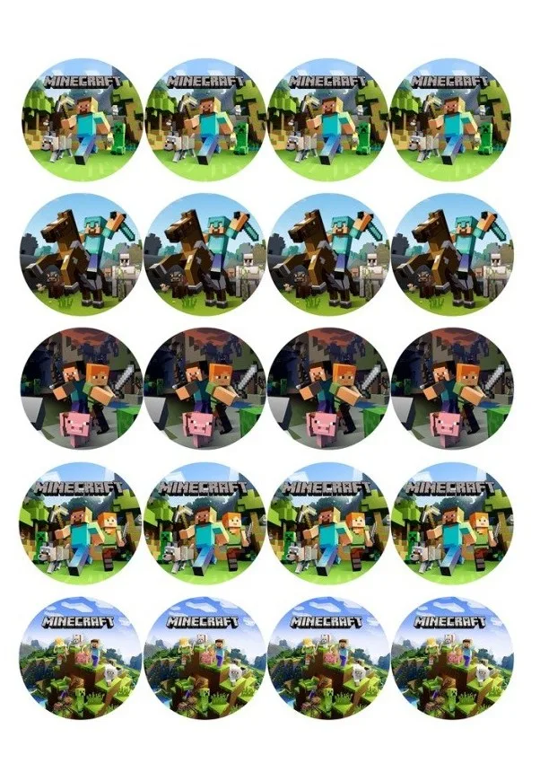 Minecraft – 20 koleček s krajinou – jedlý papír na hranatý dort – jedlý obrázek na dort