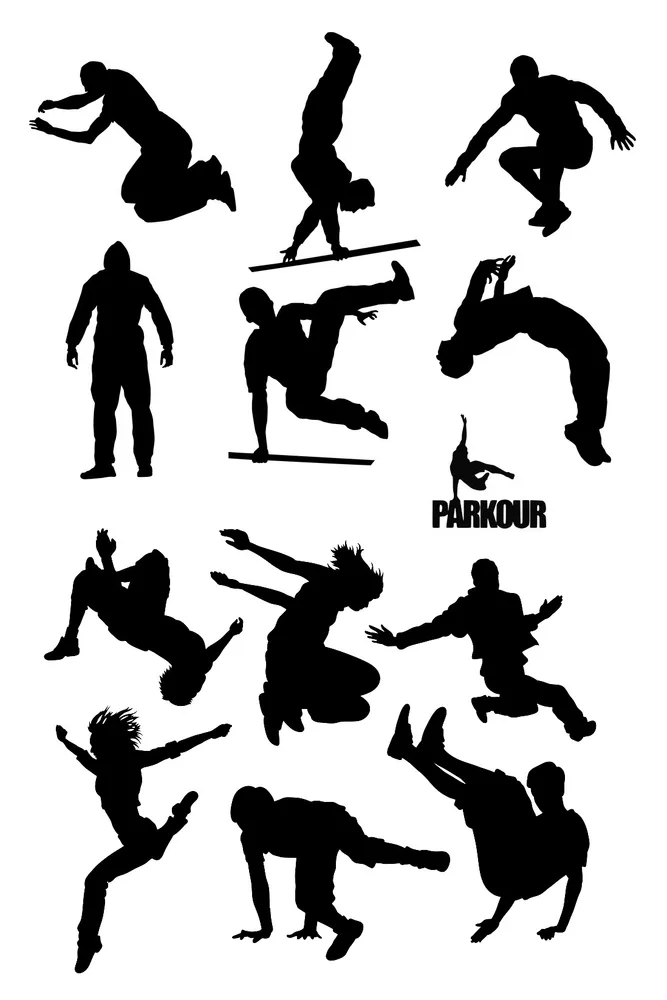 Parkour – siluety s nápisem – jedlý papír na hranatý dort – jedlý obrázek na dort