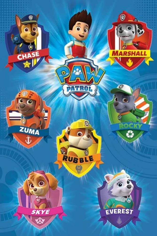Paw Patrol aneb Tlapková patrola – štíty s pejsky – jedlý papír na hranatý dort – jedlý obrázek na dort