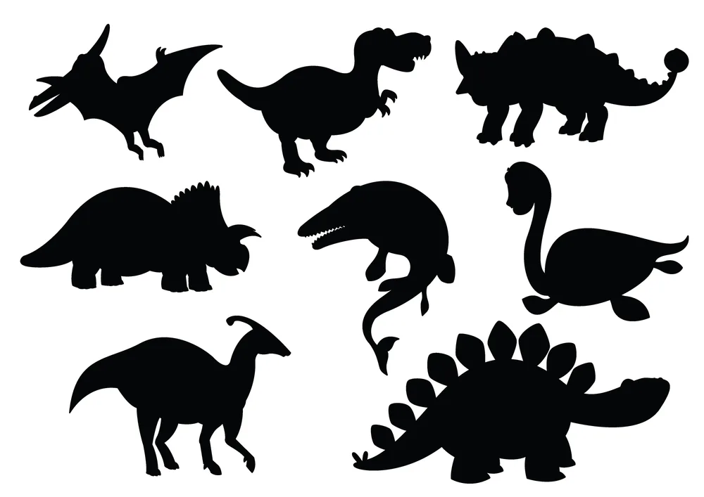 Dekorace na dort: Siluety / Dinosauři – jedlý papír na hranatý dort – jedlý obrázek na dort