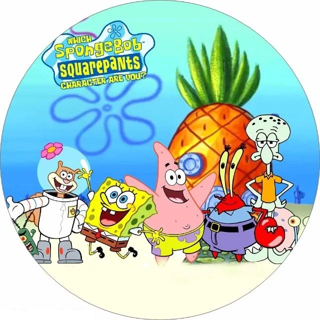 SpongeBob – celá parta u ananasu – jedlý obrázek na dort – jedlý obrázek na dort