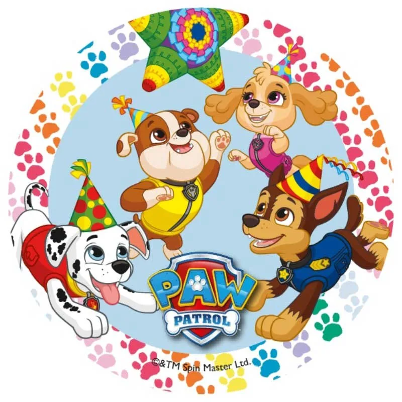 Paw Patrol aneb Tlapková patrola – Happy Birthday – oslava s kloboučky – jedlý obrázek na dort – jedlý obrázek na dort