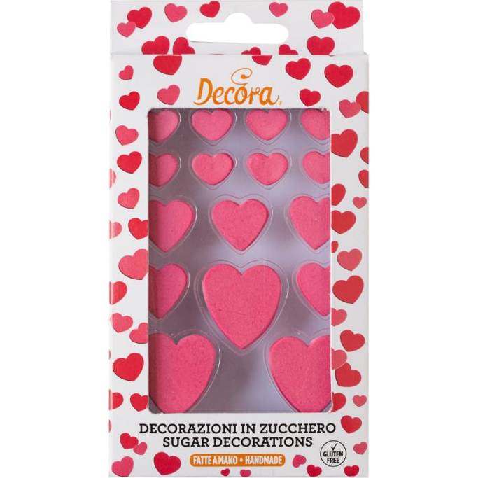 Cukrová dekorace červená srdce, 16 ks – Decora