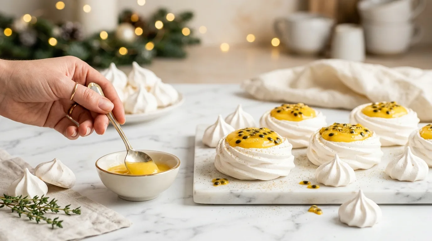 Sněhové cukroví plněné ovocem: pusinky s lemon curd a maracujou, trend letošních Vánoc