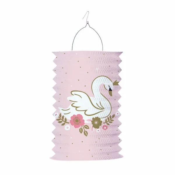 Závěsný lampion válec - bílá labuť - 28 cm