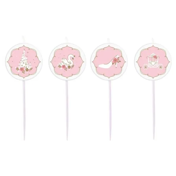 Svíčky růžové s princeznovskými motivy, výška 7 cm (4 ks)