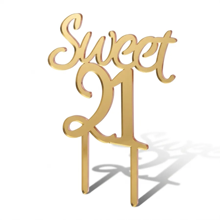 Plastový zápich do dortu Sweet 21 zlato-růžový 13,5 x 16 cm – SweetArt