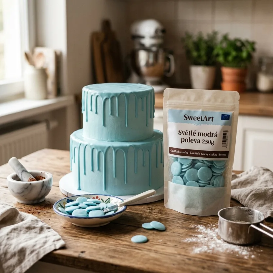 Světle modrá poleva na dorty a cukroví 250 g – SweetArt